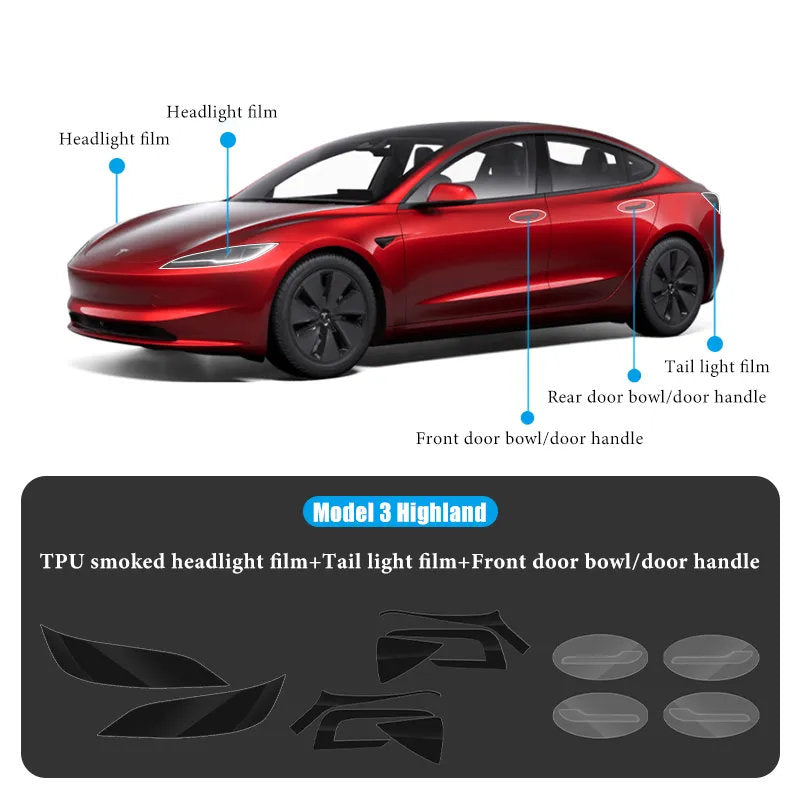 TPU HD Front and Rear Light Protective Film for Tesla Model 3 Highland 2024+ - Teskay