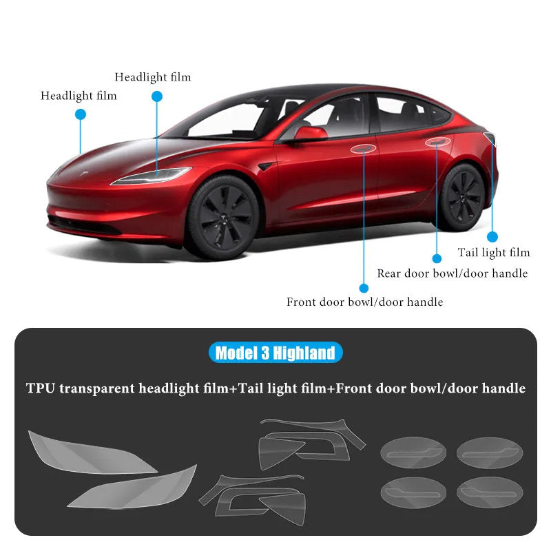 TPU HD Front and Rear Light Protective Film for Tesla Model 3 Highland 2024+ - Teskay