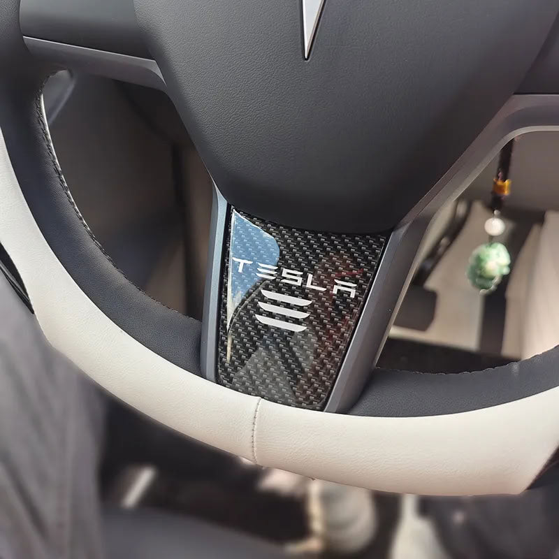 Tesla Model 3/Y Carbon Fiber Texture Steering Wheel Decorative Sticker - Teskay