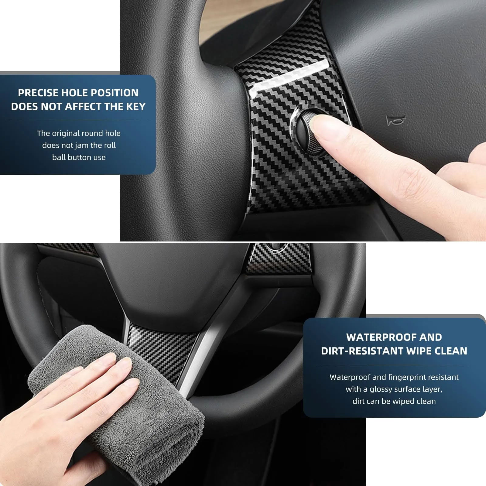 True Carbon Fiber Steering Wheel Patch for Tesla Model 3/Y - Teskay
