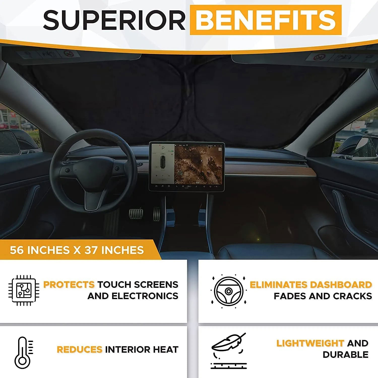 Windshield Sunshade for Tesla Model 3/Y – UV Protection,Foldable Storage - Teskay