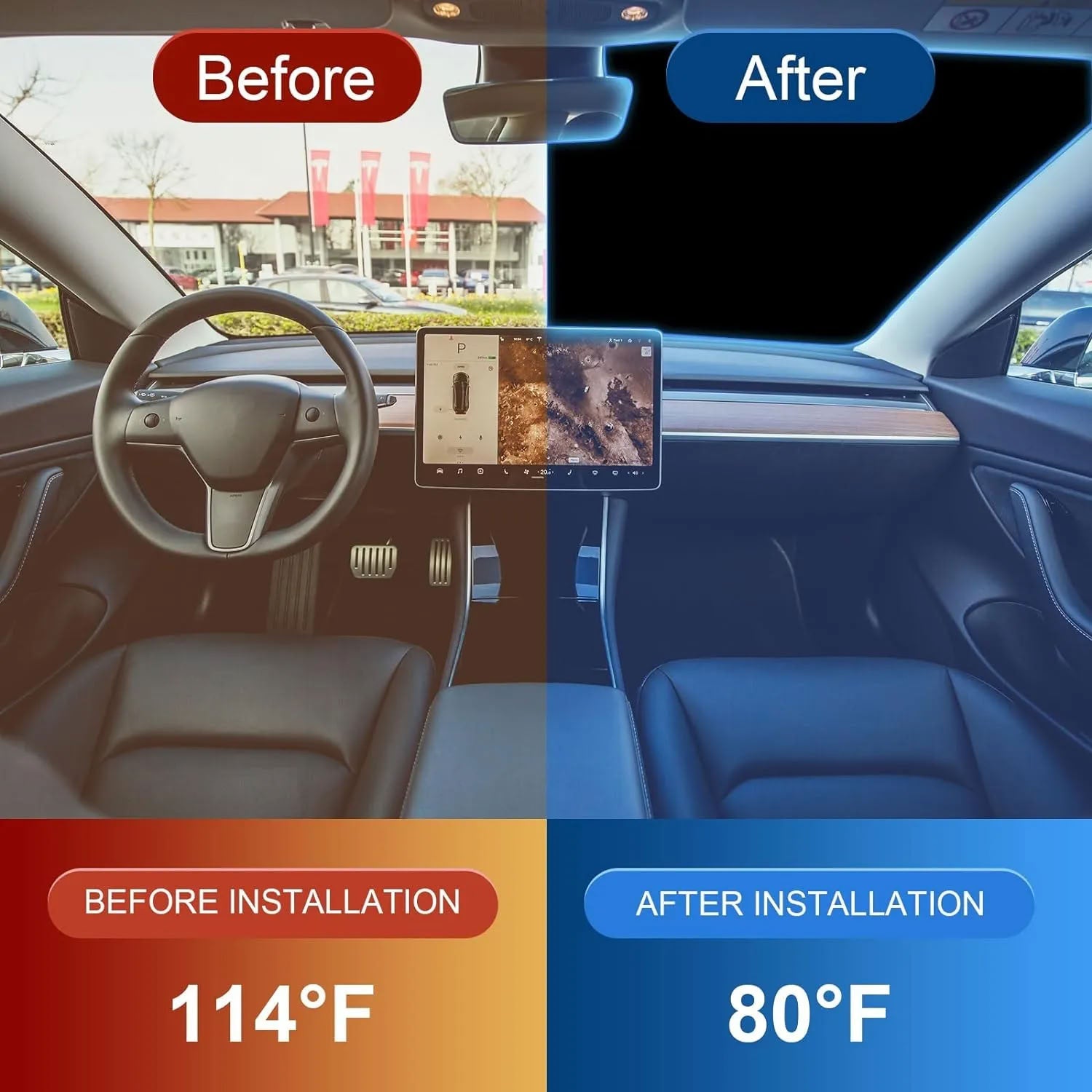 Windshield Sunshade for Tesla Model 3/Y – UV Protection,Foldable Storage - Teskay