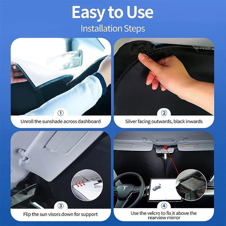 Windshield Sunshade for Tesla Model 3/Y – UV Protection,Foldable Storage - Teskay