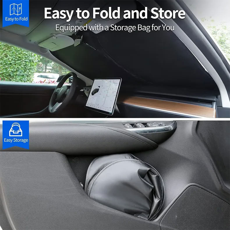 Windshield Sunshade for Tesla Model 3/Y – UV Protection,Foldable Storage - Teskay