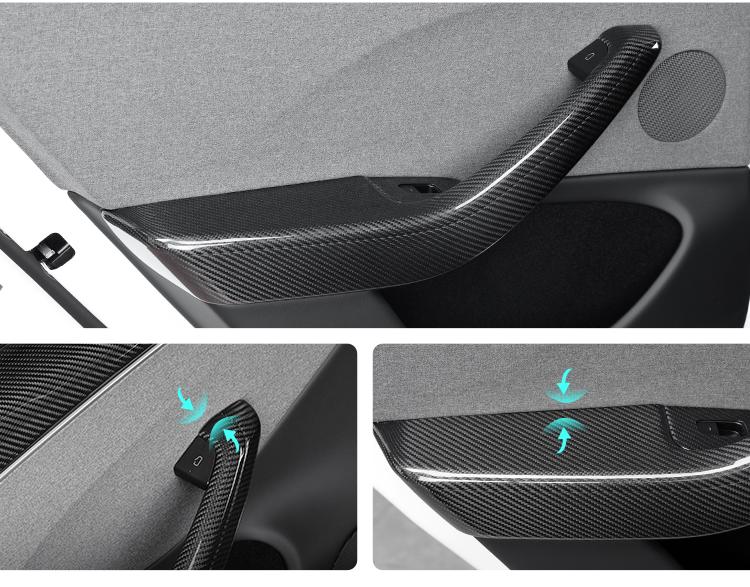 Real Dry Carbon Fiber Door Armrest Cover Overlays for Tesla Model 3 Highland - Teskay