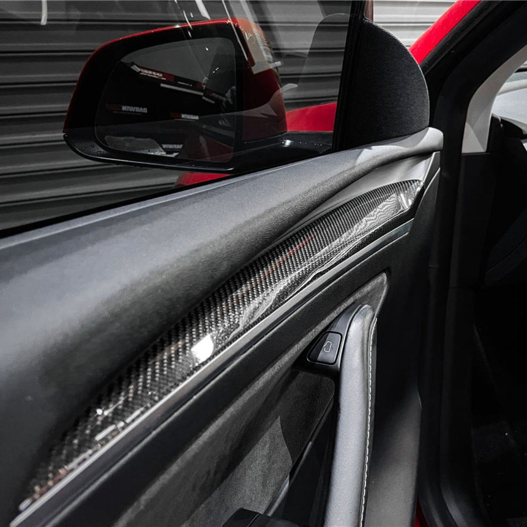 Repalcement Real Carbon Fiber Front Door Trim Panel  for Tesla Model 3 / Y 2021-2023 - Teskay